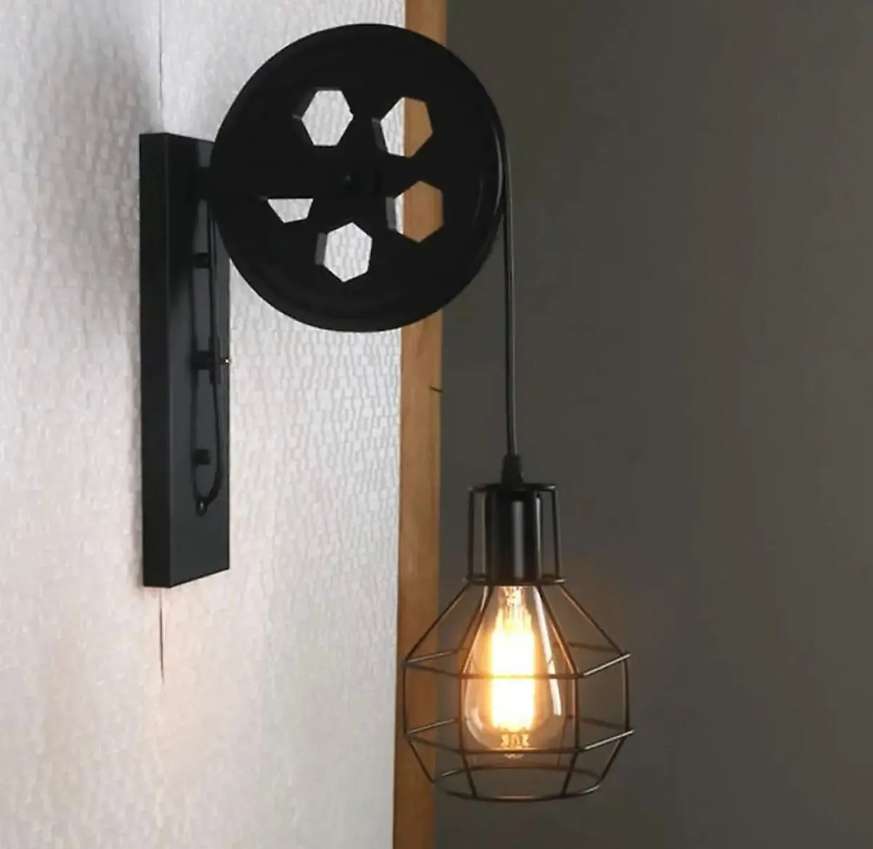 IDEGU 2 Pezzi Vintage Lampade Da Parete Industriale Appliques Da Parete Stile Puleggia Lampada A