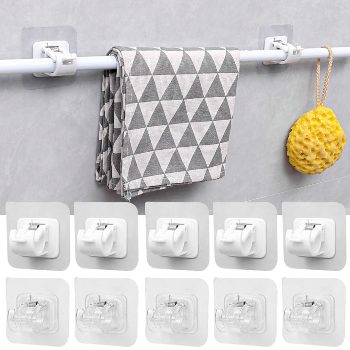 2/4Pcs Nail-Free Adjustable Curtain Rod Holder Hooks Self-adhesive Wall Mount Curtain Pole Wall Brackets Waterproof Fixed Clip
