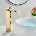Luxury Waterfall Square Faucet - Mixer GOLD 12 inch for Bathroom in Brass with sleek water flow in Basin and Sink. 