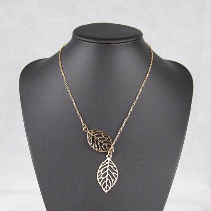 Creative Simple Double Gold Leaf Pendant Necklace Women's Trend Punk Tassel Chain Pendant Fashion Ladies Party Jewelry Gifts