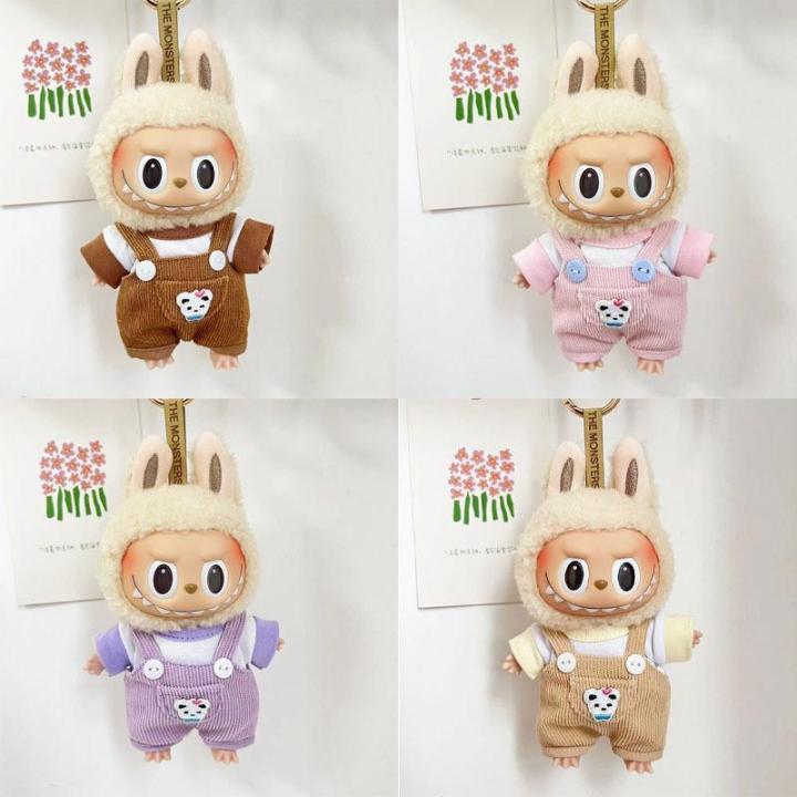 SF 15cm Blind Box Labubu Casual Plaid Backband Pants Set Macaron Labubu Pendant Doll Plaid Suit