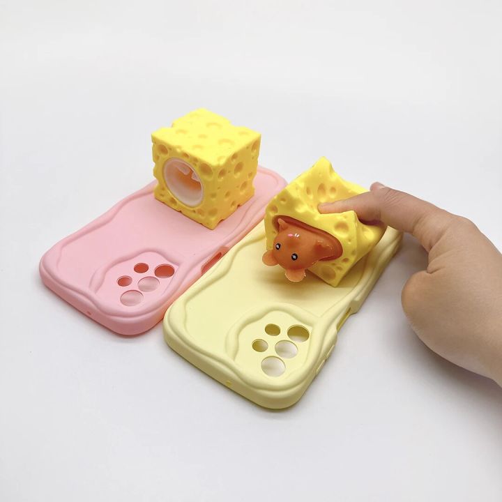 Cute Soft Squishy Yellow Cheese Mouse Phone Case For Samsung S20 S21 FE S22 S23 Ultra A54 A34 A14 A23 A13 A32 A72 A52 Wave Cover