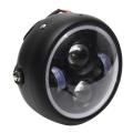 Motorcycle Cafe Racer COB LED Projector Angel Eye Headlights Lamp - White. 