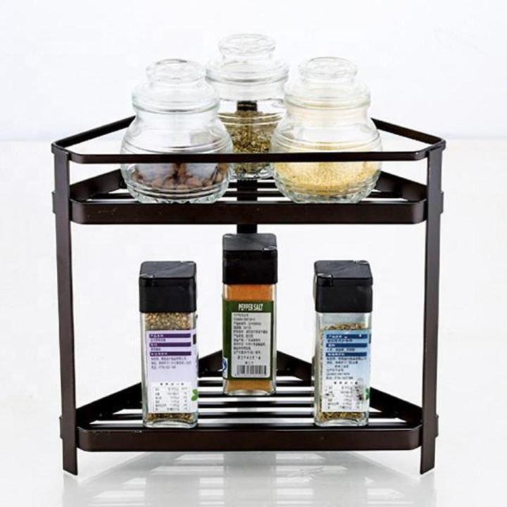 TRIANGLE SHAPED CORNER SPICE CONTAINER RACK / SPICE BOTTLES/JARS HOLDER / KITCHEN COUNTER TOP RACK