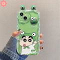 Crayon Shin-chan Case Compatible For IPhone 7Plus 15 14 13 1112 Pro Max XR 15 6 8 7 6S Plus XS MAX X SE 2020 Big Eye Green Frog Doll 3D Wavy Curved Edge Cover. 