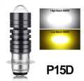 Bike P15D LED Headlight Bulb Cob with 2 Function- White and Yellow Light for 70cc & 125cc. 