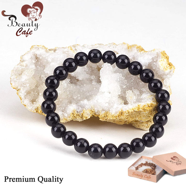 Premium Quality 8mm Solid Black Beads Stretch Bracelet For Girls and Women - Ladies Girl Bead Hand Bracelets