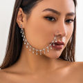 PuRui Bohemia Nose Ring Stud Earrings Rhinestone Tassel Chain Connecting Nose Clip for Women Nostril Piercing Party Jewelry. 