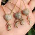 Luxury Heart Three Boy Girl Pendant Necklace Color Cubic Zirconia Stone Choker Necklace Kids Women Jewelry. 