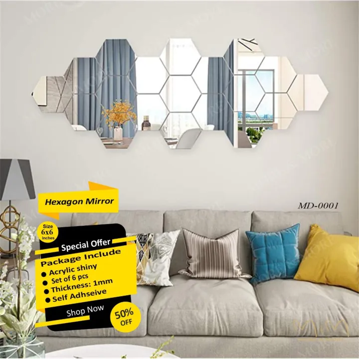Hexagon%20Mirror%20Size%206x6%20Wall%20in%20Acrylic,%20Self%20Adhesive%20for%20DIY%20Bedroom%20Bathroom%20Home%20D%C3%A9cor%20Acrylic%20Golden%20Mirror%20Wall%20Art%206/12/24/48%20Pcs%20M&M%20Decor%20-%20Image%202
