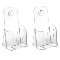 Acrylic Brochure Holder Slant Back Design, Clear Display Stand, Plastic Table Stand Sign Holder 2 Pack Durable Easy to Use. 