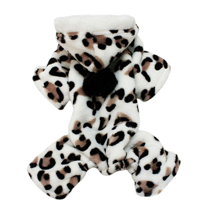 【AiBaby Store】(NEW)Pet Cat Winter Leopard Heart Printed Four-legged Plush Hoodie Teddy Dog Clothes