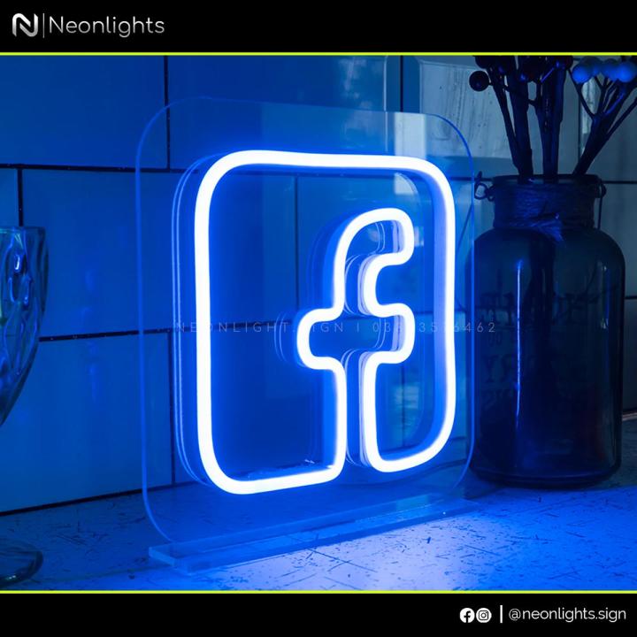 Facebook Meta Signage, 8x8" LED Lights with Table Stand, Mini Neon Desk Lamp, Social Media Logo, Wall Decoration, Home Living Bedroom Decor