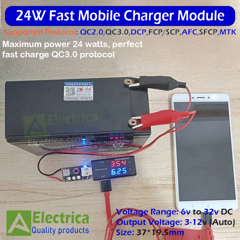 12v Battery to 24W Fast Mobile Charger Module DC-DC