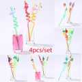 Best Quality 4 pieces Colorful Cartoon Art Drinking Plastic Fruit Straws For Kids & Wedding Party Birthday Decoration Art Reusable Spiral Plastic Straws for Mason Jar Juices. 