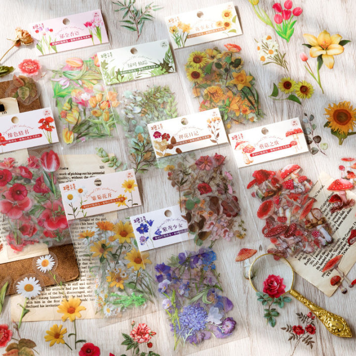 RHS Online 40PCS Nature Flower Tulip Series PET Stickers Waterproof