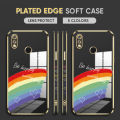 (Free Lanyard) Luxury 6D Plating Case for Realme 3 Back Cover Cartoon Rainbow Side Pattern Soft Silicone Square Phone Cases. 
