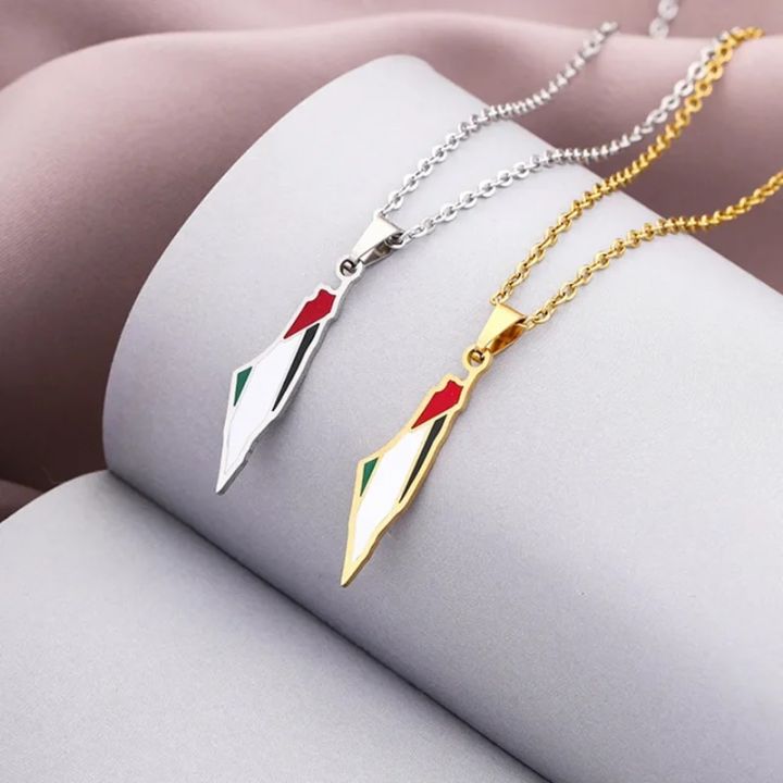 【HOT】 Skyrim Enamel Palestine Map Pendant Necklace Stainless Steel Neck Chain For Women Country Geography Jewelry Gift Wholesale