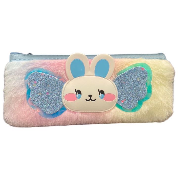 Cute Fluffy Pencil case for Kids | Fnacy High Quality pouch for kids | Pastel Color pouch | Cute Bunny Geometry box | Cute Stationary