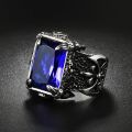Premium Dragon Claw Stone Ring for Men – 316L Stainless Steel Big Stone Punk Ring, Zircon Blue/Black, Vintage Jewelry Pakistan. 