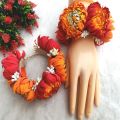 Bridal jewellery set, Bridal jewellery set Mehndi, mayon flower jewelry , Mehndi accessories, Mehndi Jewellery set for girls for Bridal.2 gajras+pair of earrings+1 tikka+1 ring. 