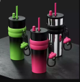 Imported 710ml SUS 316 Double Wall Heavy Weight Stainless Steel Hot and Cold Tea Coffee Mug and Juice Water Bottle with Straw Stainless Steel Car Thermos Cup Thermal Coffee Mug Large Capacity Leakproof Water Bottle for Sport Cold Drink Bottle. 