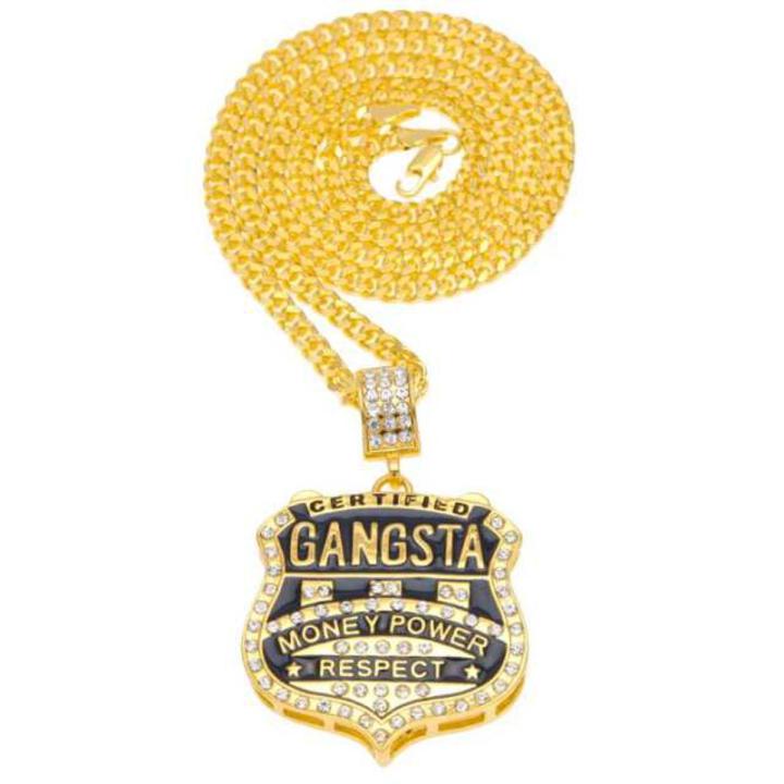 Hot Selling Hip hop Jewelry GANGSTA Medal Shield Rhinestones Badge Pendant Necklace Europe And The United States For Men