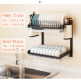 2 Tier Kitchen Dish Rack Hanging Drying Plate Organizer Storage Shelf over the Sink, Wall Mount Bowl Holder with Drain Tray And 3 Hooks. 