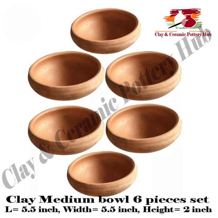 Clay Medium Bowl (Piyala) - 6 Bowls set | Natural cool for drinking water | Eating custard, desserts in natual clay | Clay Crockery Pots | Earthen Crockery Pots | Terracotta Crockery Pots
