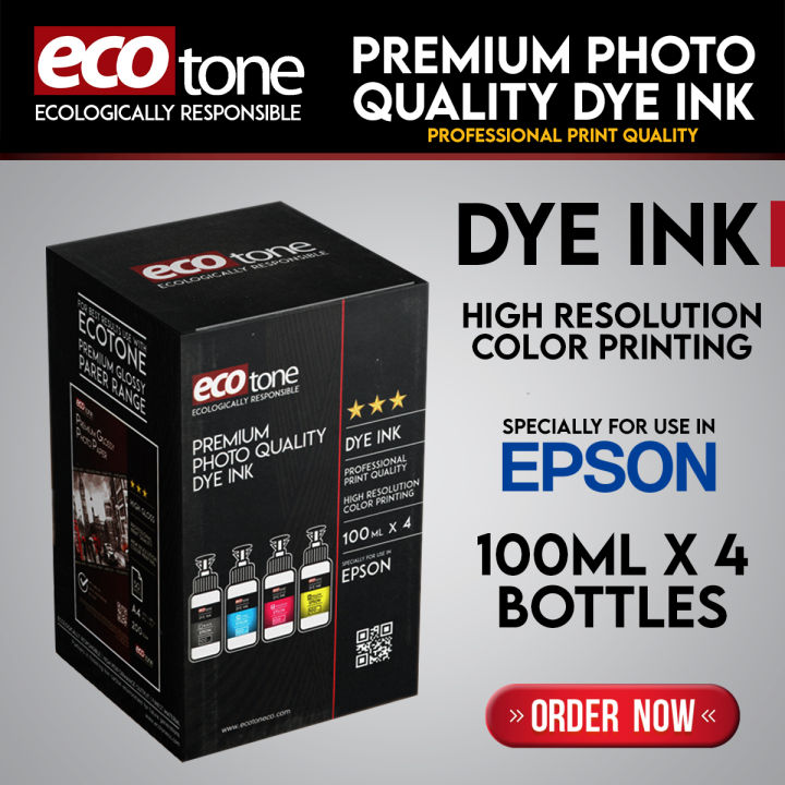Dye Ink - High Resolution Color Printing - Specially For Use In Epson Printer - 100ml x 4 Bottles (CMYK)