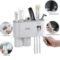 Dustproof with Super Sticky Suction Pad Wall Mounted Toothbrush Holder and Automatic Toothpaste Dispenser. 