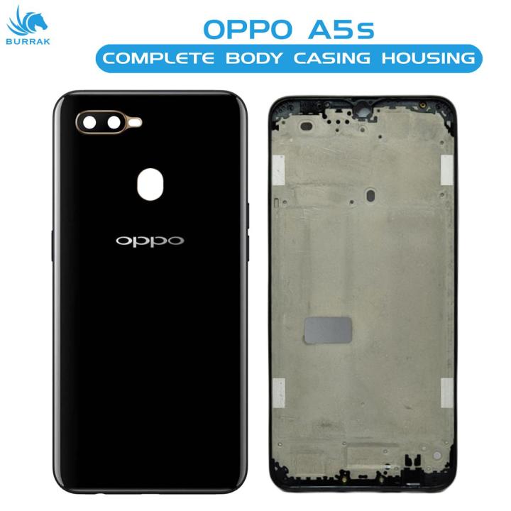 Oppo A5s Housing Middle Frame With Side Button and Camera Lens Complete Body Casing Replacement For A5s - Black