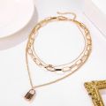 Zovoli Layered Chain Lock Portrait Pendants Necklaces For Women Gold Metal Key Heart Necklace Set Jewelry. 