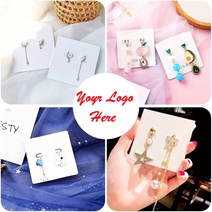 60 pcs Custom Print Jewellery Display Cards for Necklace Earrings Ear Studs Cardboard White Craft Hang Tag Card With Your  Logo Print