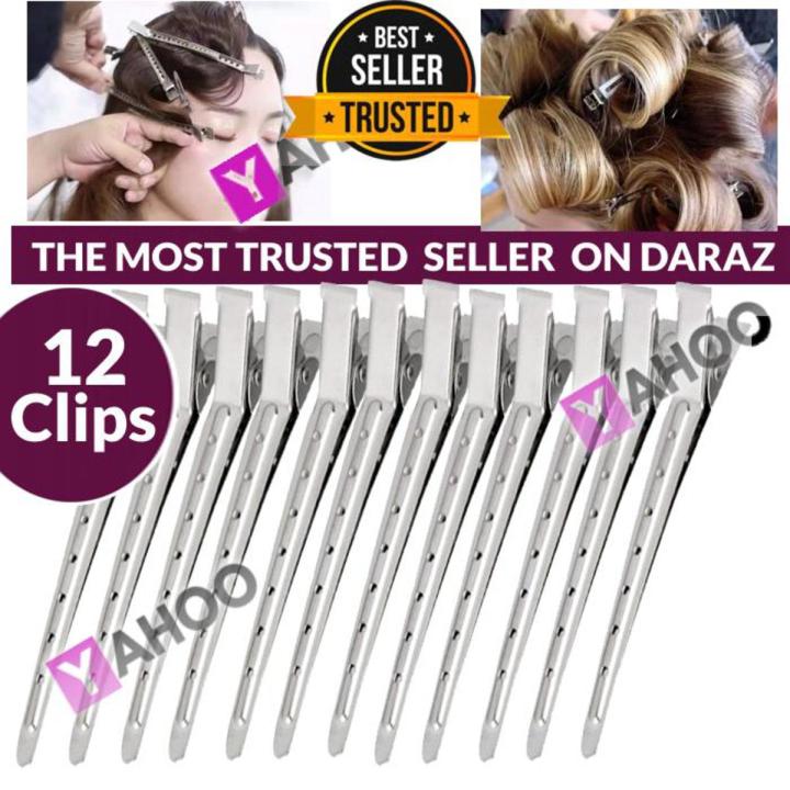 Hair Section Sectioning Clips 12 Strong Grip Hairdressing Anti Slip Styling Flat Stainless Steel Salon With Holes Portable Duck Bill Clamp Home Barber For sectioning & setting hair. Long, smooth metal clips slip through hair without pulling