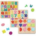 Wooden Alphabet |  Puzzles & Numbers Count Board, Colorful ABC Uppercase Letters/Numbers/Shapes for Kids Toddlers Preschool Early Learning Educational Toys. 