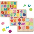 Wooden Alphabet |  Puzzles & Numbers Count Board, Colorful ABC Uppercase Letters/Numbers/Shapes for Kids Toddlers Preschool Early Learning Educational Toys. 