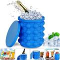 Premium Silicone Ice Bucket with Lid – Portable Double Chamber Ice Cube Maker | Easy Ice Cube Tray & Drink Chiller. 
