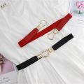 Fashion Thin Elastic Belt Female Metal Double Buckle Waistband Women Cinch Waist Seal Cummerband Clothing Accessories. 