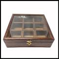 Wooden Spice Box/Masala Dabba/Masala Dani/Pakistani Spice Tin in Wood/Square box with Glass Lid (Handcrafted in Pakistan). 