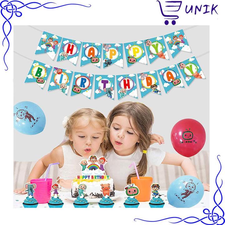 Cocomelon THEME HAPPY BIRTHDAY BANNER Cocomelon   THEME BIRTHDAY PARTY DECORATION  happy birthday banner new style happy birthday banner blue happy birthday banner for cake birthday banner decoration set birthday banner for boy HBD banner Flag