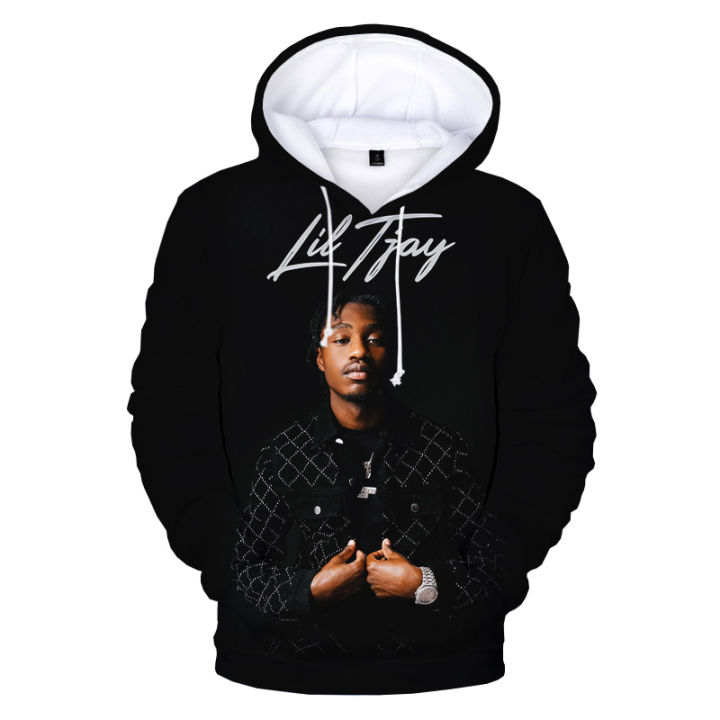 Rapper Lil Tjay 3D Printed Hoodies Mens Casual Pullover Streetwear Sweatshirt Tracksuit Oversized Hooded Clothes Cool Black Coat