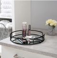 Home Details Modern Round Design Matte Black Mirrored Vanity Tray for Dresser, Perfume, Desk, Cosmetic & Jewelry Organizer,. 