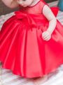 Red Silk Baby Girl Birthday Dress - First Birthday Party Gown. 