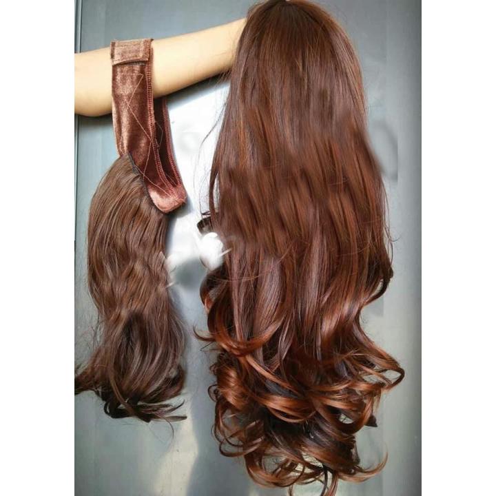 Half head hair extensions with separate front bangs golden brown Daraz.pk