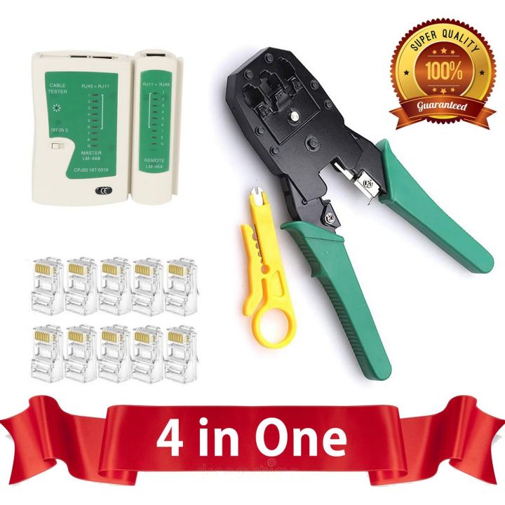Network LAN Ethernet Cable Crimping Tool with Crimper Cutter, Network Cable Tester and 10 RJ45 Connectors