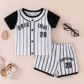 Terno For Kid Boy 6 Months - 3 Years old Striped Baseball Uniform Short Sleeve tshirt and Shorts Outfit Toddler Infant Clothing Set Fashion Kids Wear Ootd For Newborn Baby Boy. 