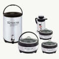 HOT POT WATER COOLER SET 4 PCS 14 LITER WATER COOLER 3 PCS HOT POT Stainless Steel Hotpot Cover With Glass Lids Set. 