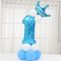 1 Set Foil Number Balloon Thicken Latex Air Balloons with Crown Anniversary Blue Pink Baby Shower Kids Birthday Party Decoration,-(K.S.). 