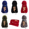 Fashion Velvet China Dragon Pattern Durag Breathable Bandana Long Tail Headwrap Women And Men Solid Color Hip Hop Turban. 